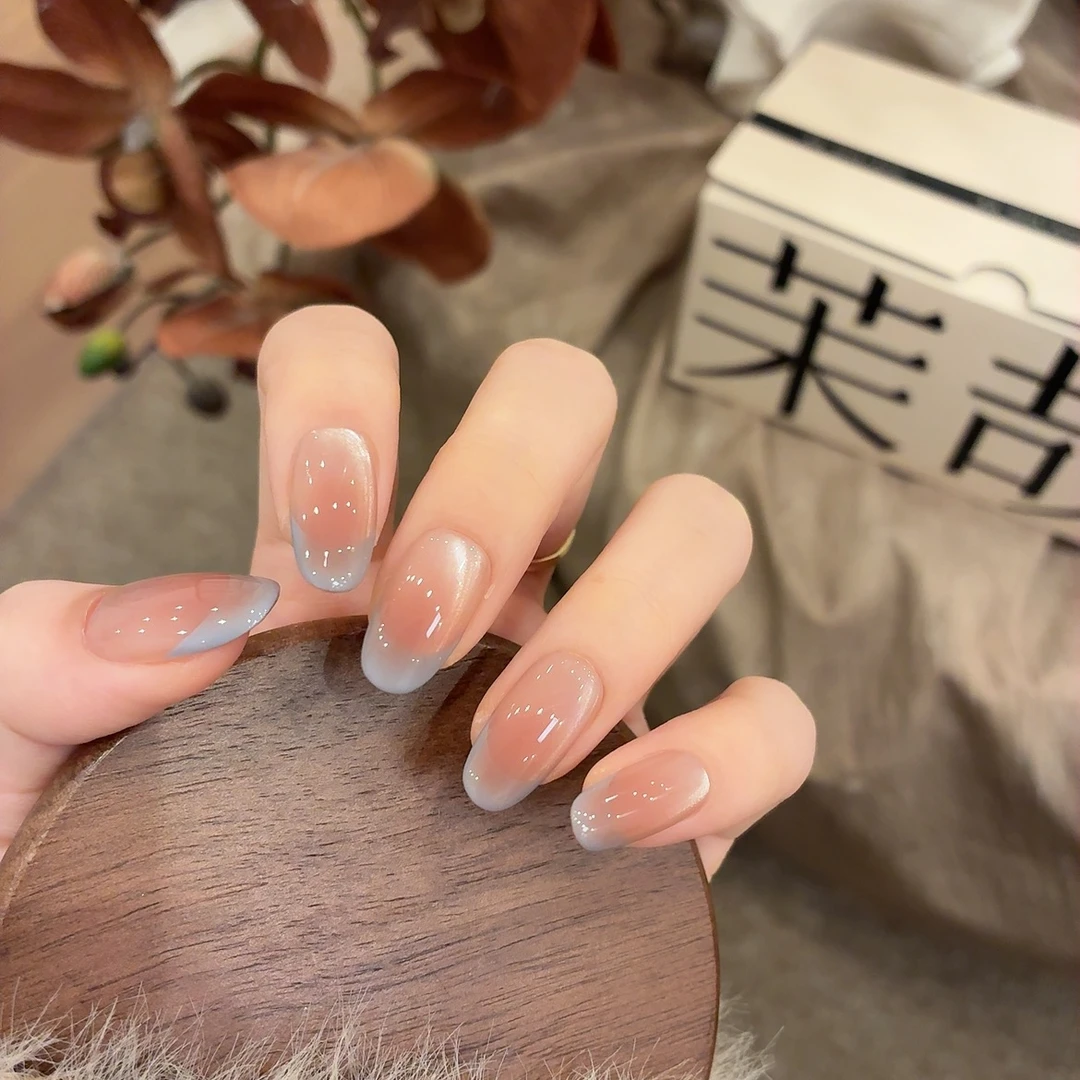茉哉【蓝莓奶盖】纯手工定制美甲拆卸穿戴甲A5074