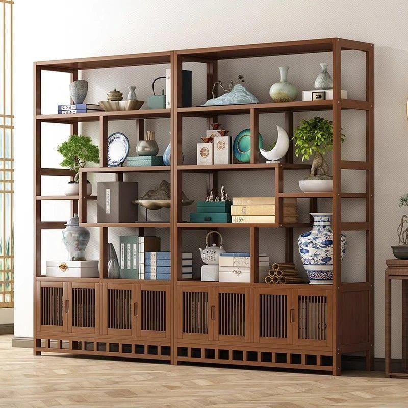 新中式博古架茶室置物架茶叶展示柜非实木隔断多宝阁客厅摆件架子