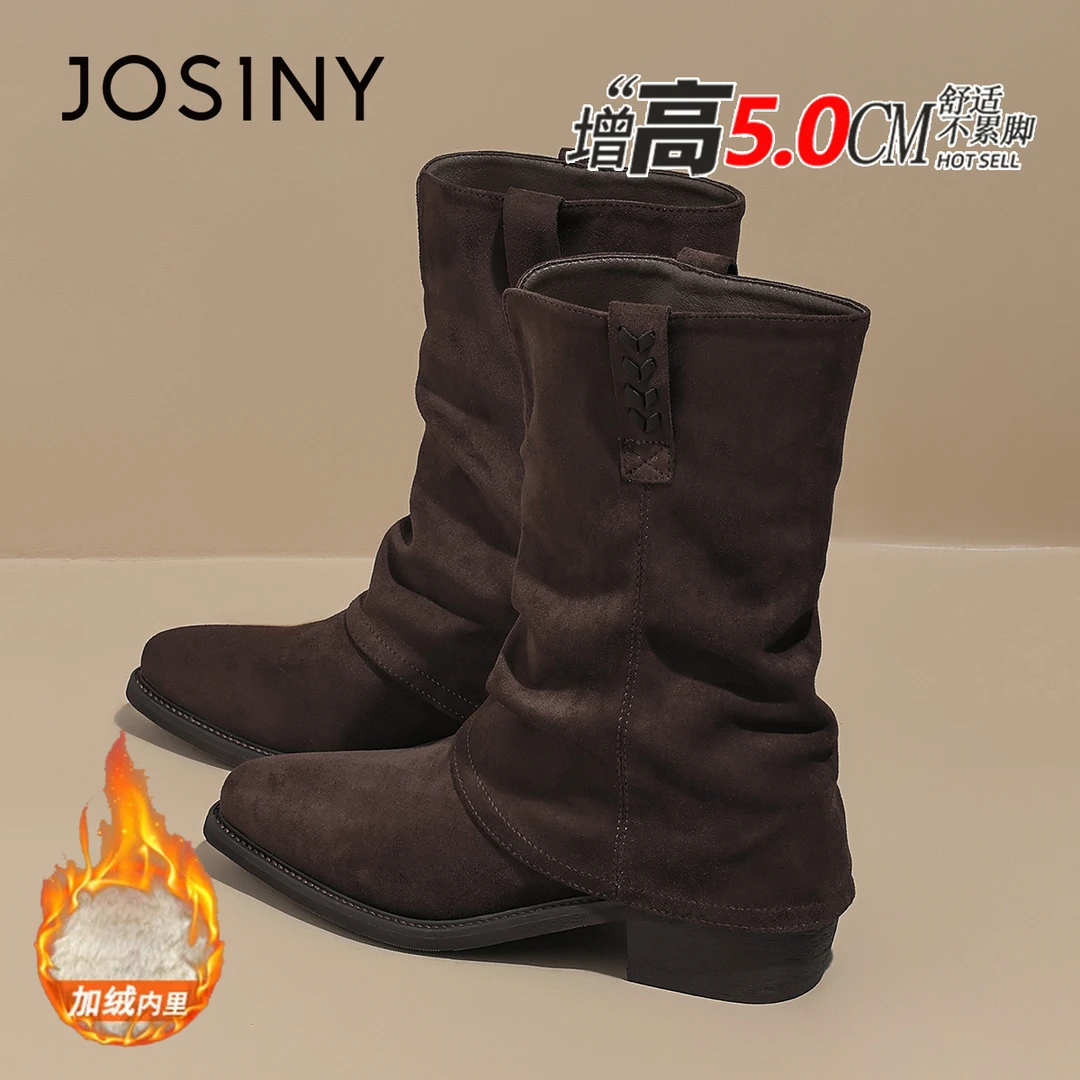 卓诗尼琥珀流光尖头裤管靴女百搭冬季新款美拉德靴子女短筒堆堆靴