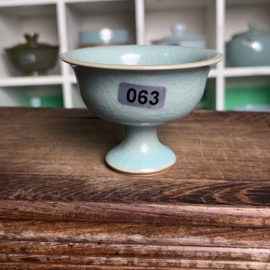 杯063仿古釉高足盏手工制作微微瑕