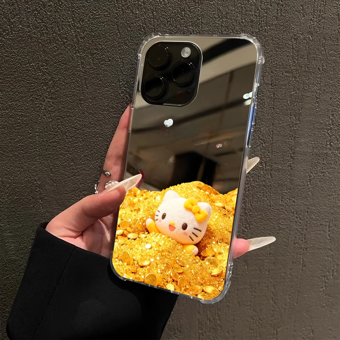 天降横财KT猫适用iPhone16苹果17promax手机壳15镜面14女13黄金12