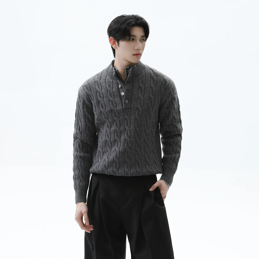 TURNTIDE 老钱风假两件亨利领针织衫男女复古经典休闲百搭毛衣冬