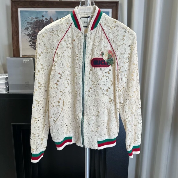 99新 GUCCI/古驰 A级 GU1019 刺绣LOGO蕾丝外套40码98新原价20750