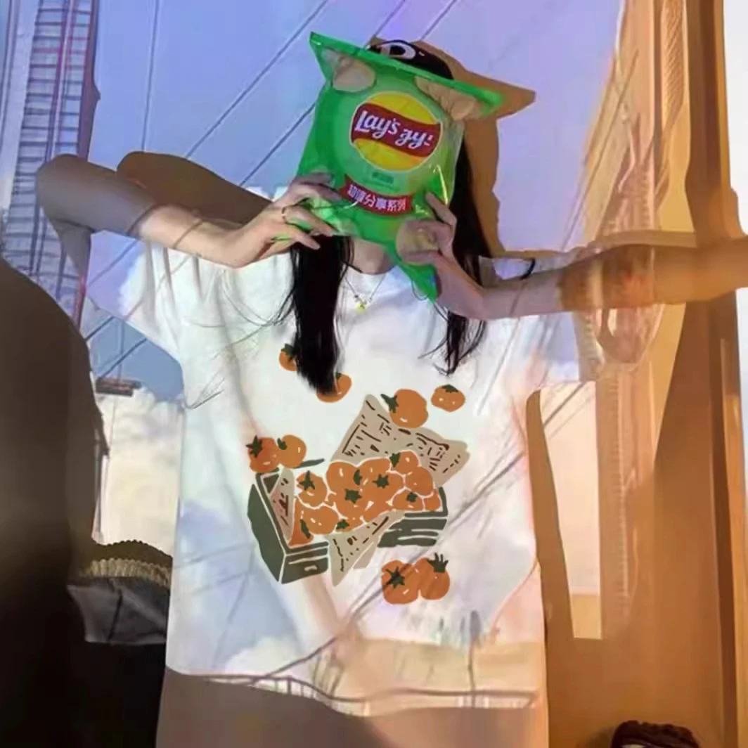 抗起球植物花卉烫印宽松短袖T恤休闲百搭情侣印花