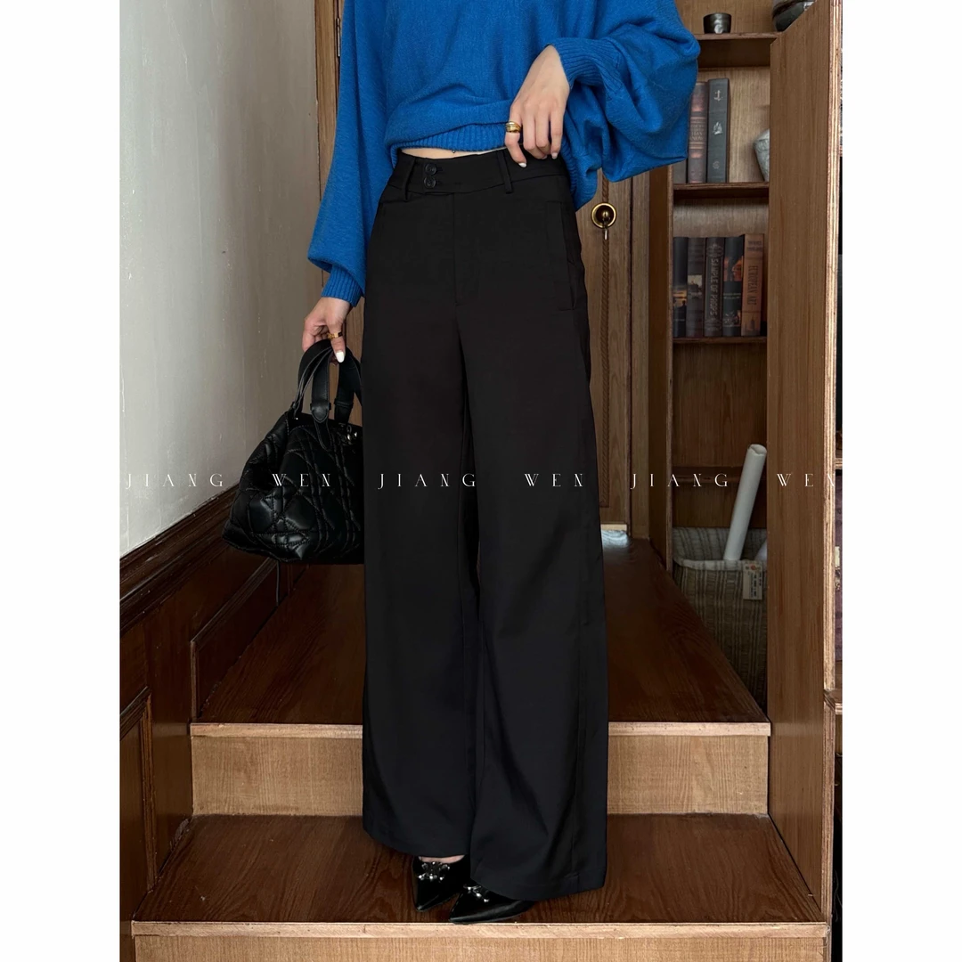 【纳米瘦瘦裤】秋季黑色百搭高腰休闲裤显瘦垂感正装直筒裤