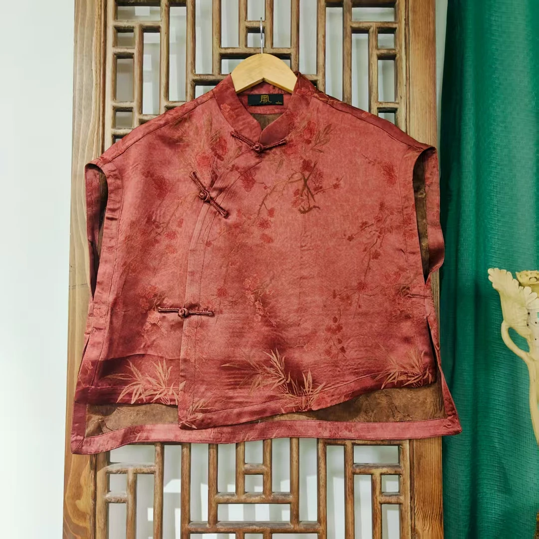 (LS597-35) 凤徕兮私人定制西瓜红香香底斜襟盘扣无袖短上衣