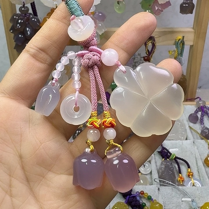 钥匙挂件，福利款，四叶草粉色绳