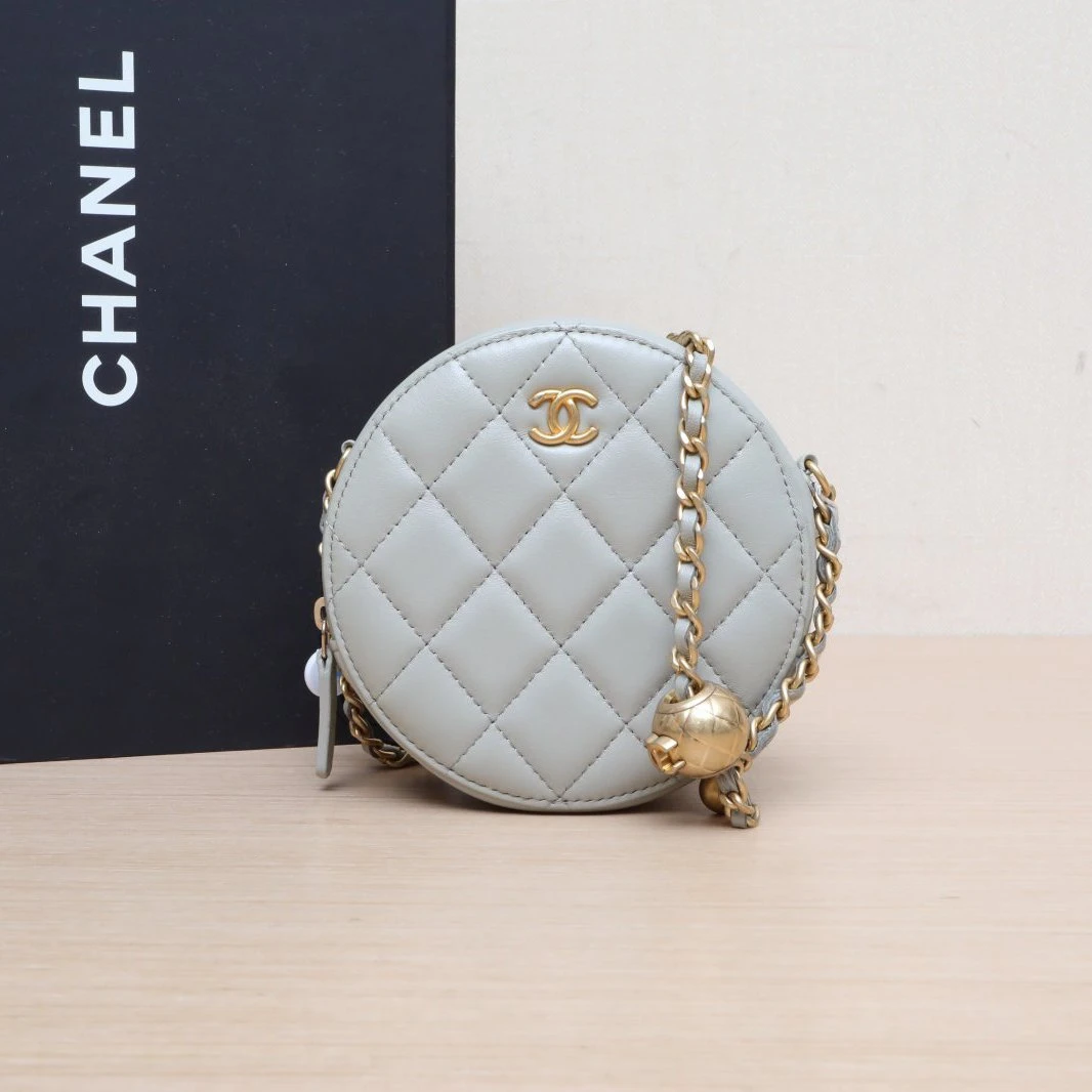 95新 Chanel/香奈儿 小花Jerry活动金球 圆饼链条包 灰色 31开
