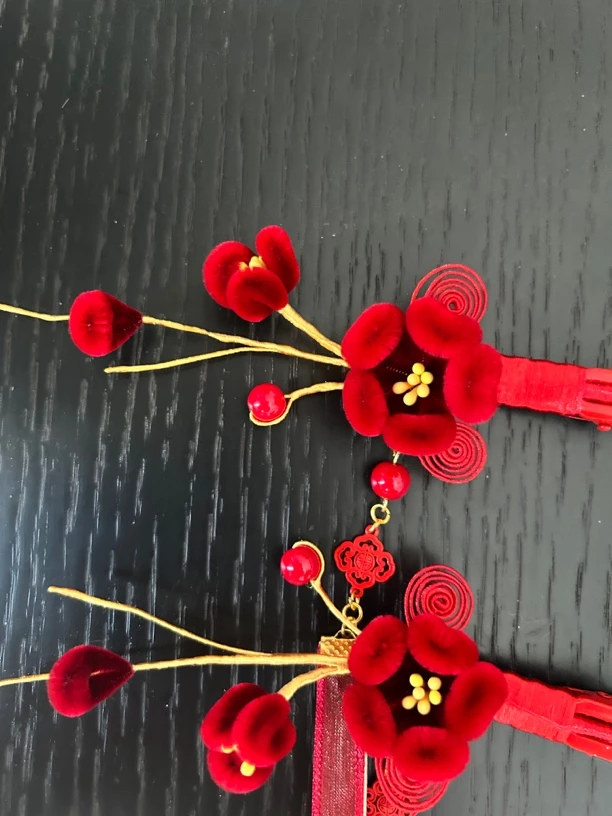 沧澜庭记 国风饰品 非遗绒花 梅花对夹