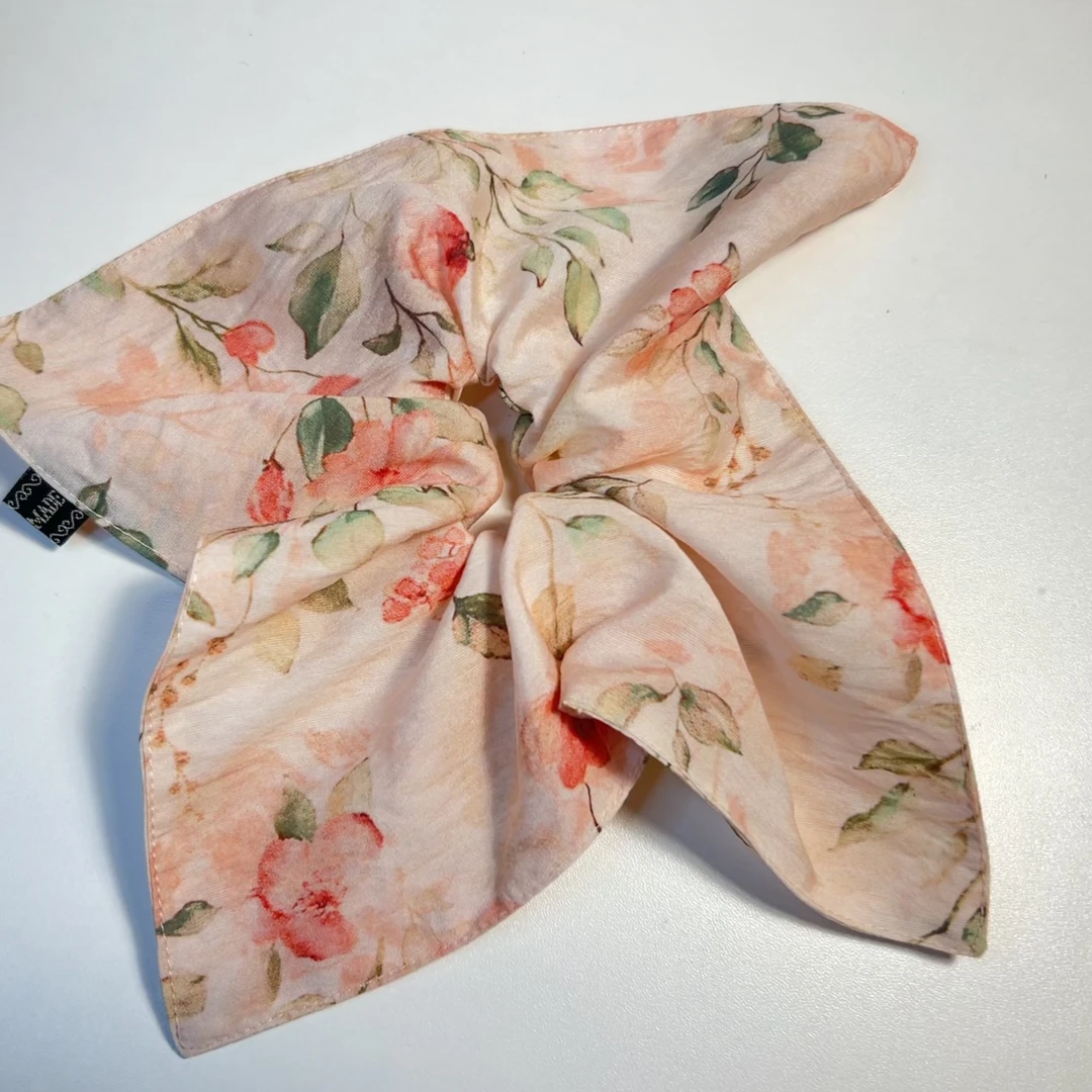 新中式复古天丝苎麻小众艺术日系油画花发绳发圈温柔通用发圈方巾