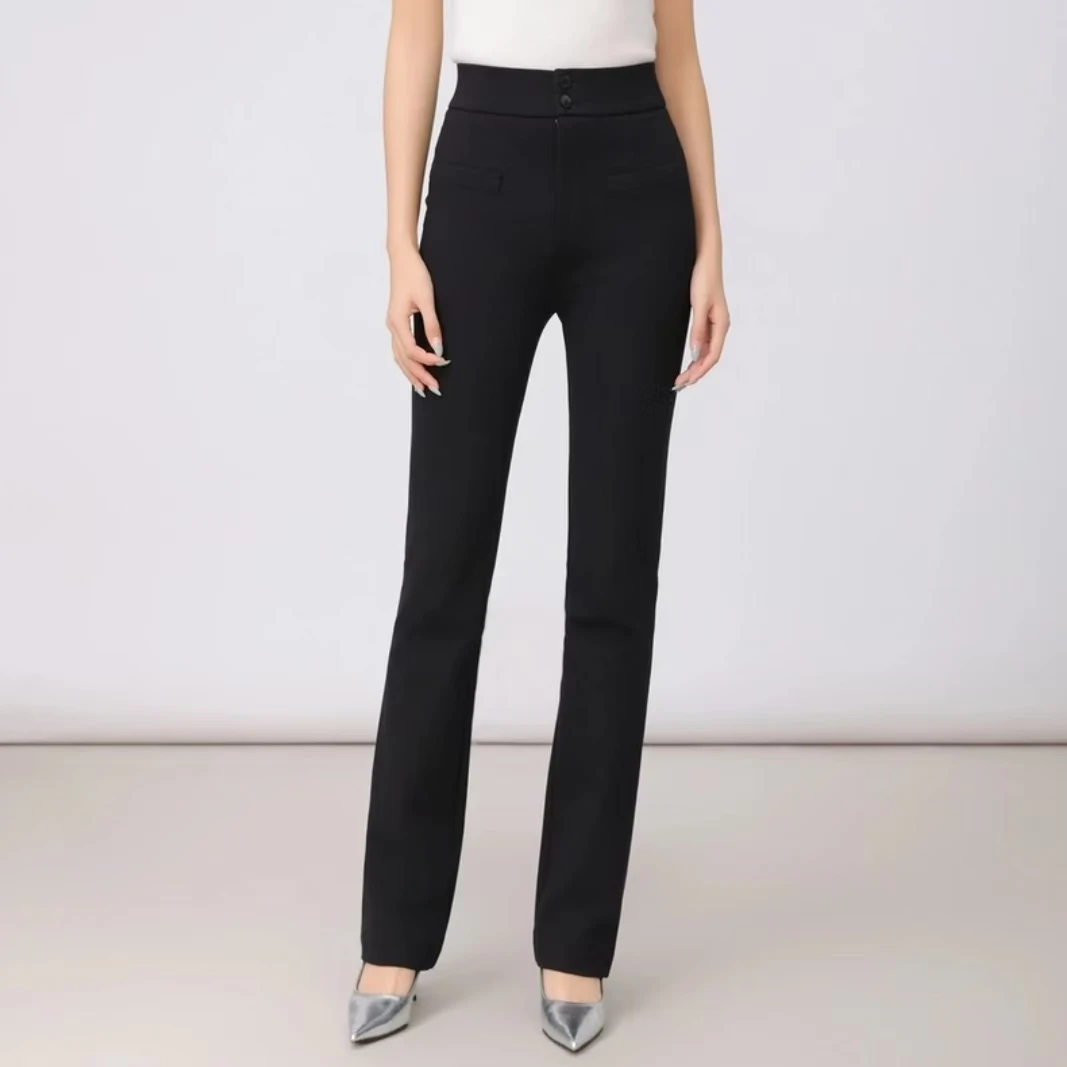 AMASS/阿玛施新款高腰修身加绒保暖休闲小个子微喇裤510060