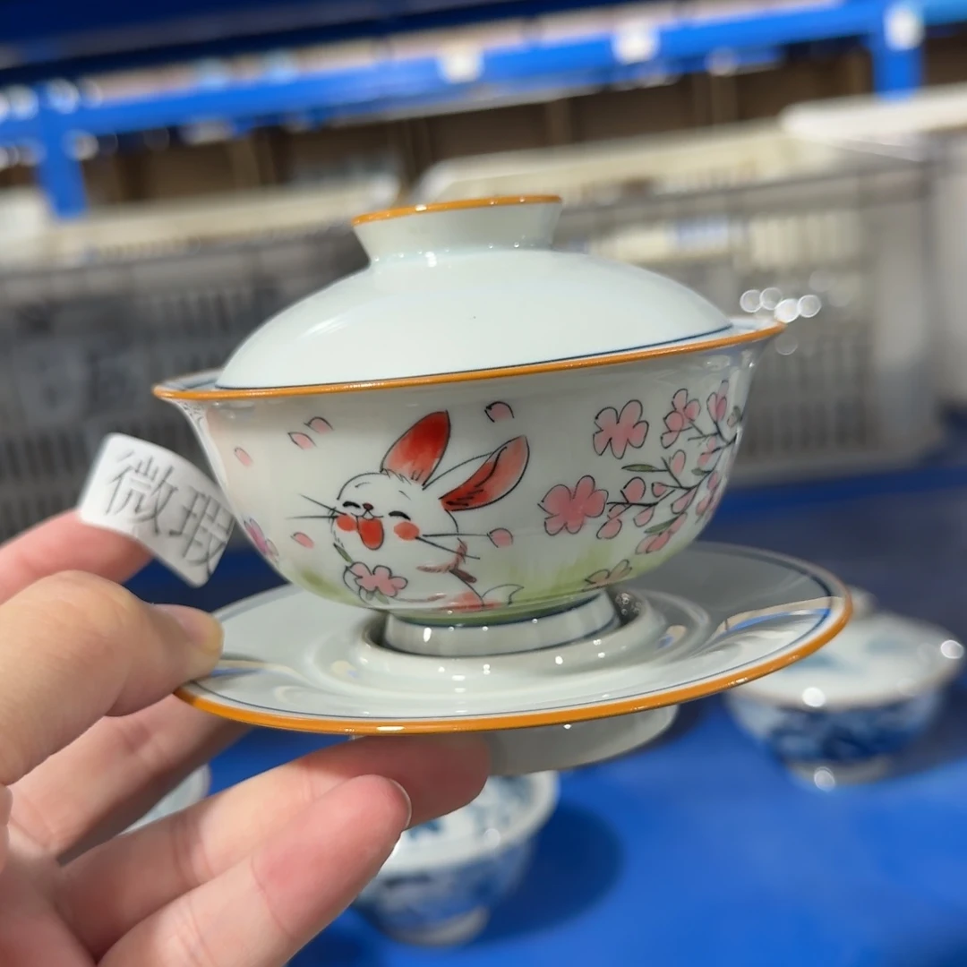 釉下手绘茶具微瑕