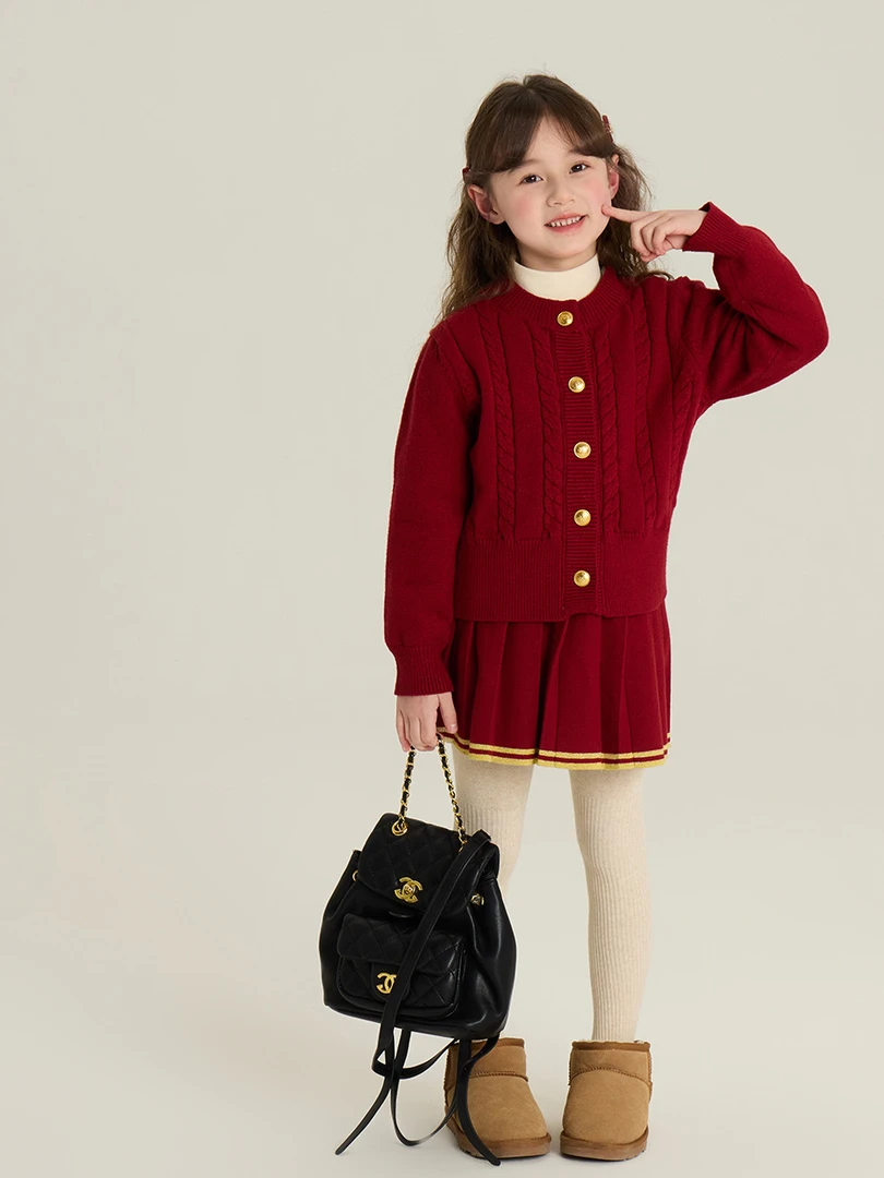 【现货已开价】新年毛衣套装新款儿童针织开衫百褶裙两件套潮24B176