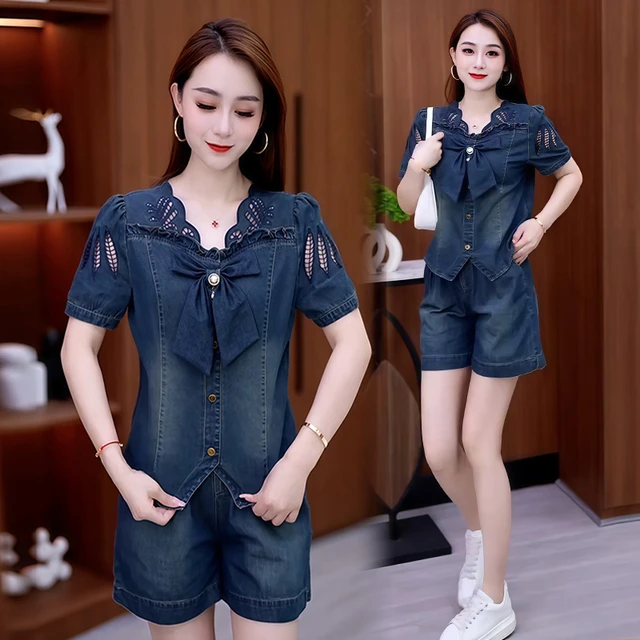 时尚不规则纯棉套装女2025夏季新款收腰显瘦小个子上衣短裤两件套