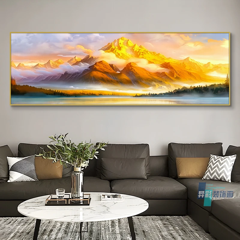 发财金山客厅装饰画现代轻奢沙发背景墙挂画高档大气靠山图山水画