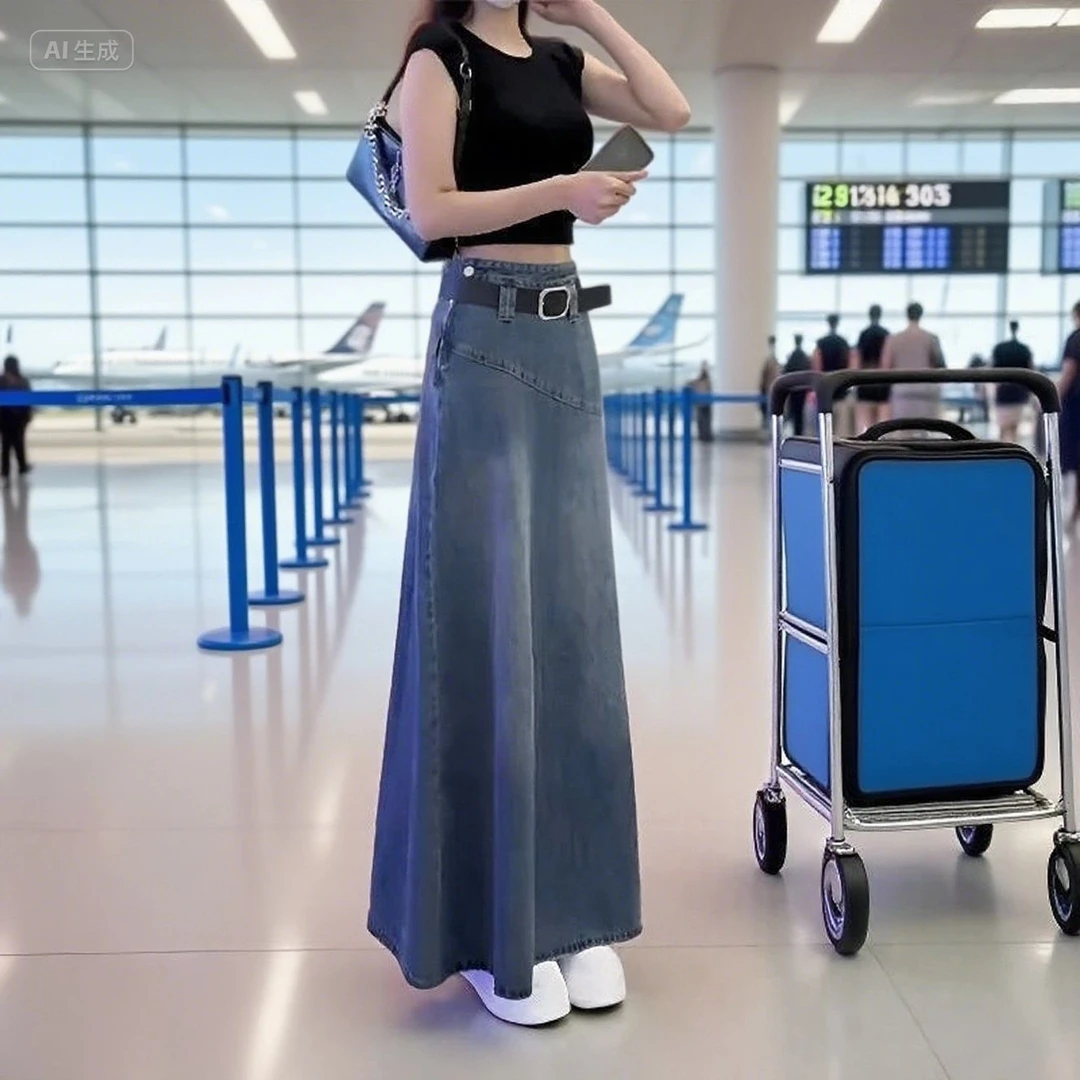 美式小众辣妹a字牛仔半身裙女2025秋季新款韩系复古包臀长裙ins潮