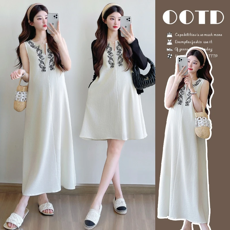 孕妇连衣裙秋装2025新款垂感夏季刺绣设计感民族风春秋开衫宽松女