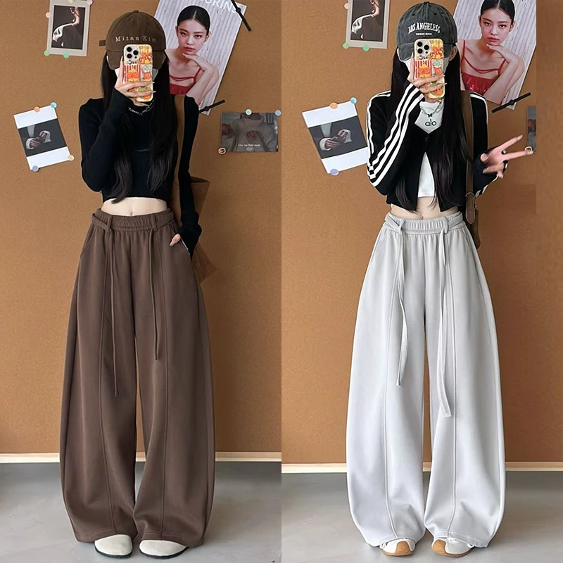 琥珀流光风抽绳弯刀裤女秋季2025新款高腰窄版阔腿裤宽松休闲卫裤