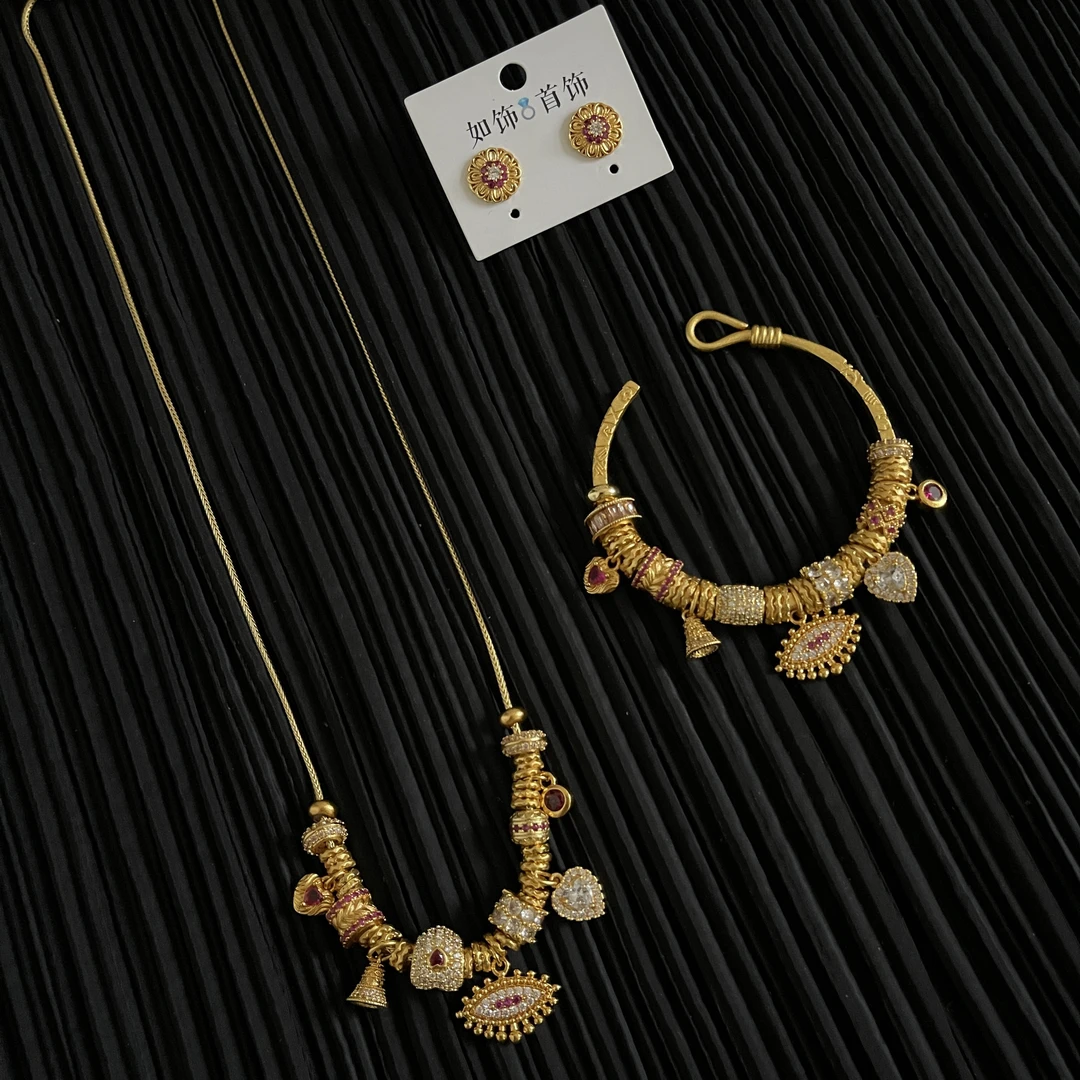 铜合金项链 如饰 古法红色眼睛手工三件套首饰欧美风气质饰品