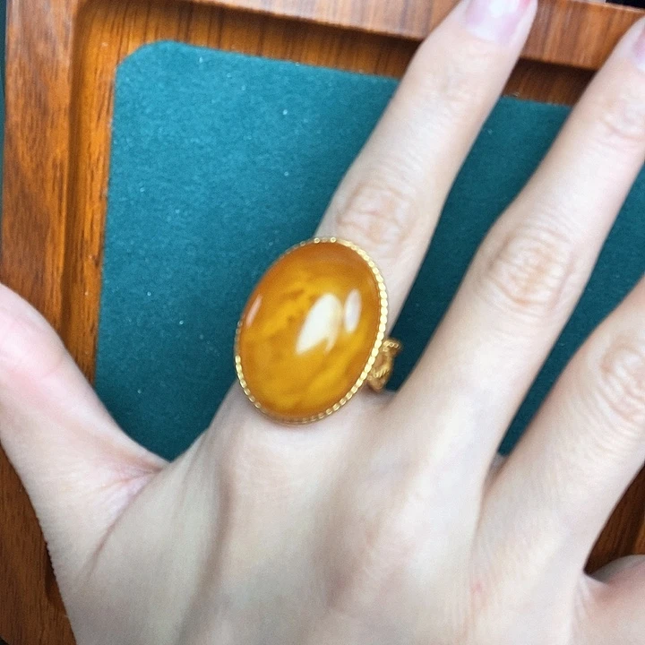 蜜蜡戒指银S925镶嵌戒指