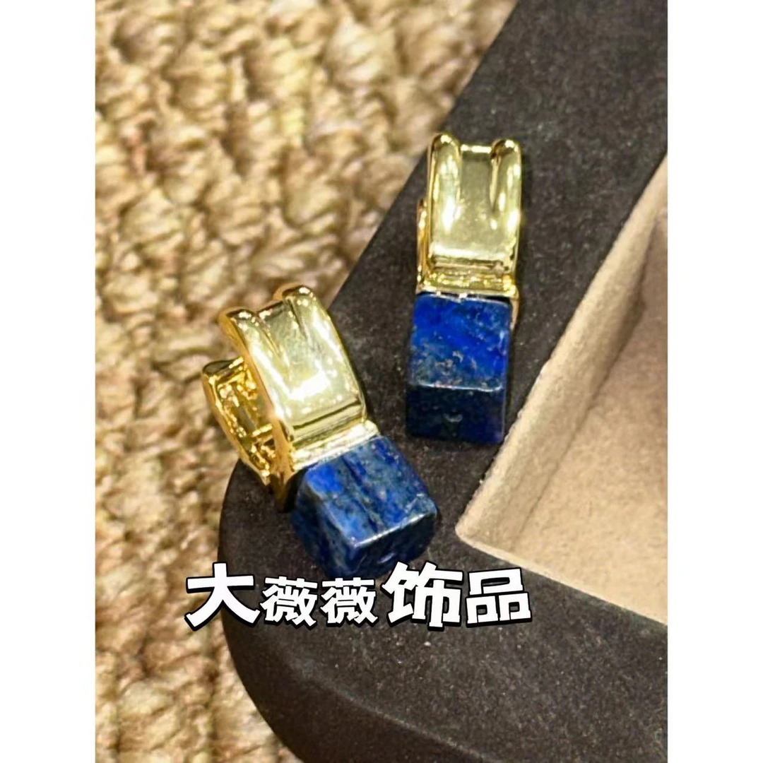 铜合金耳饰 轻奢蓝色立体方形耳扣-4980