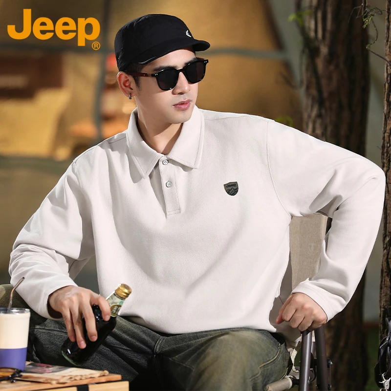 JEEP/吉普轻奢POLO衫男款高级感痞帅翻领外套春秋款长袖T恤衫衣服