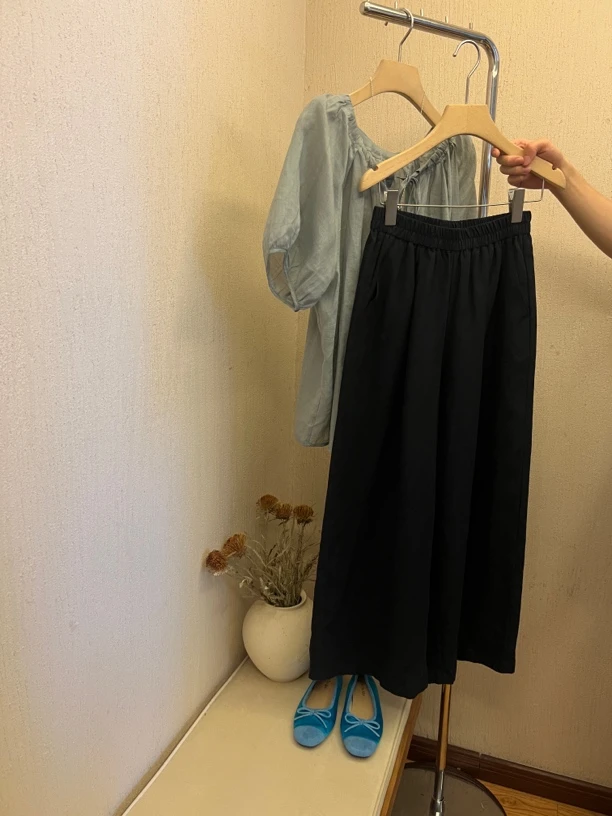 韩系松紧裤阔腿裤