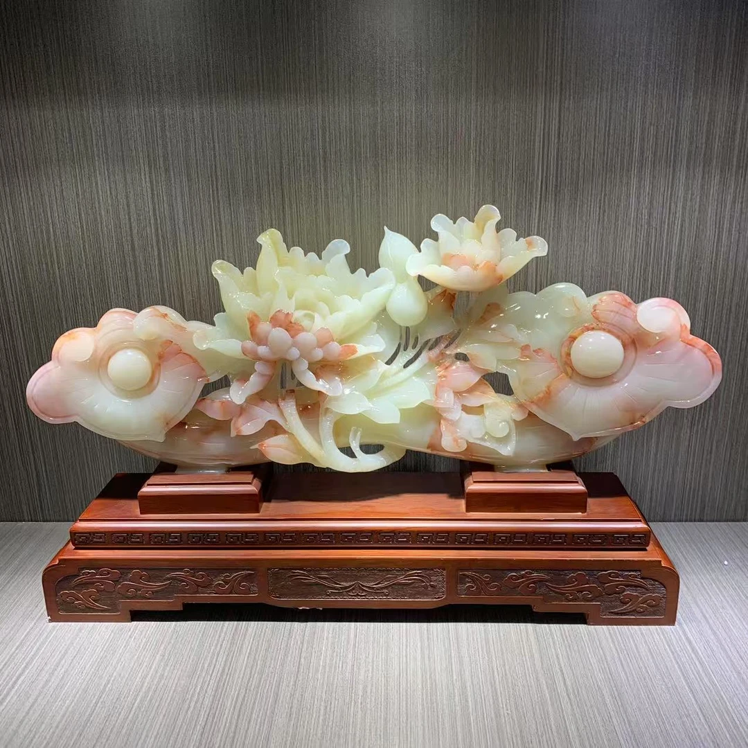 富贵如意手工雕刻客厅玄关装饰品乔迁开业送礼佳品富贵牡丹花摆件