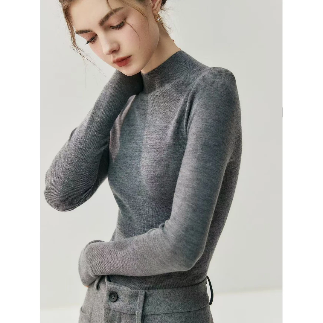 QIANRH-1433扬子纱无缝一体全羊毛修身显瘦百搭半高领针织打底衫