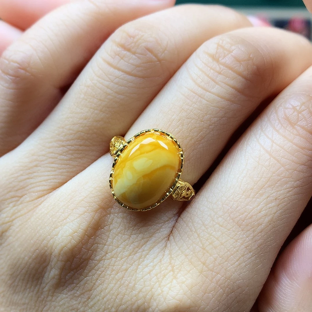 蜜蜡银S925镶嵌戒指戒指