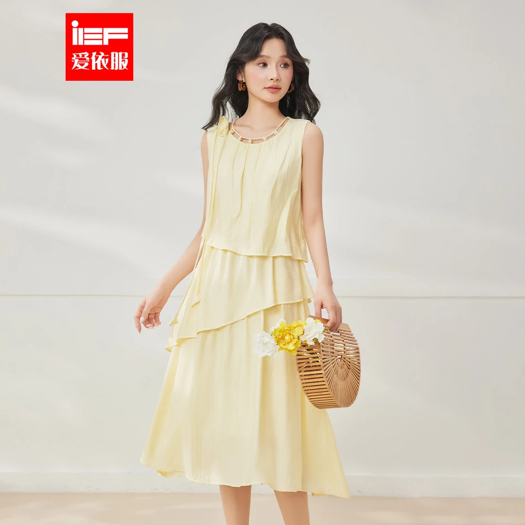 IEF/爱依服连衣裙2025夏季新款老钱风松弛感女装设计感背心长裙