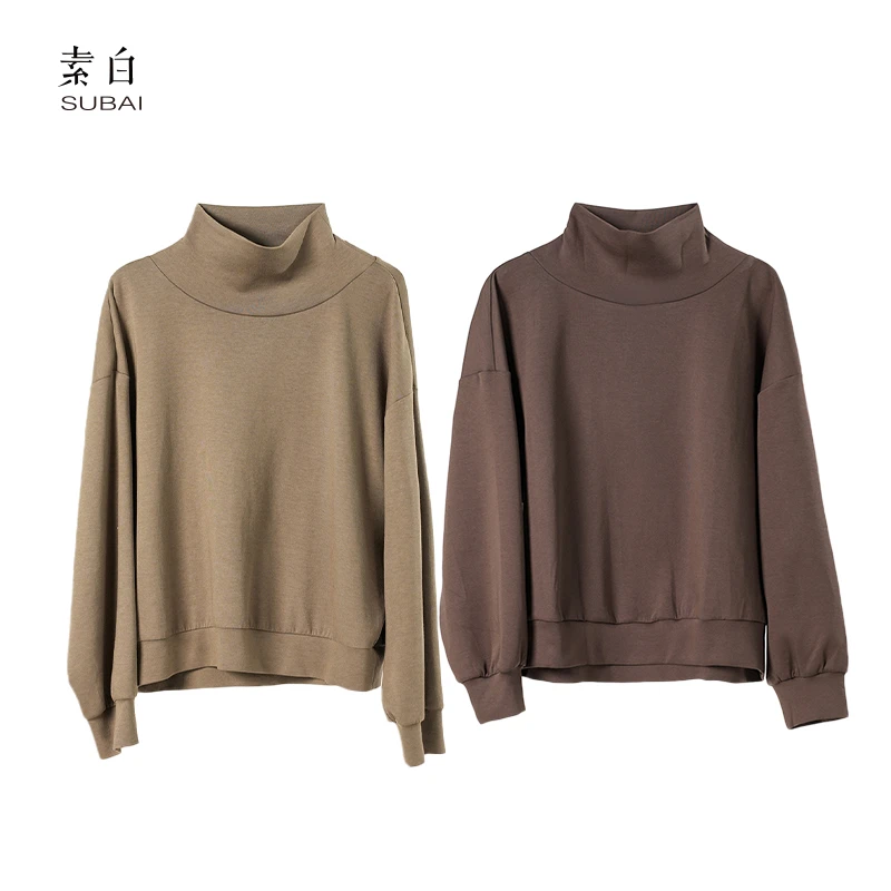 素白莫代尔针织【棉花糖】Y01765慵懒感立领宽松休闲显瘦长袖卫衣