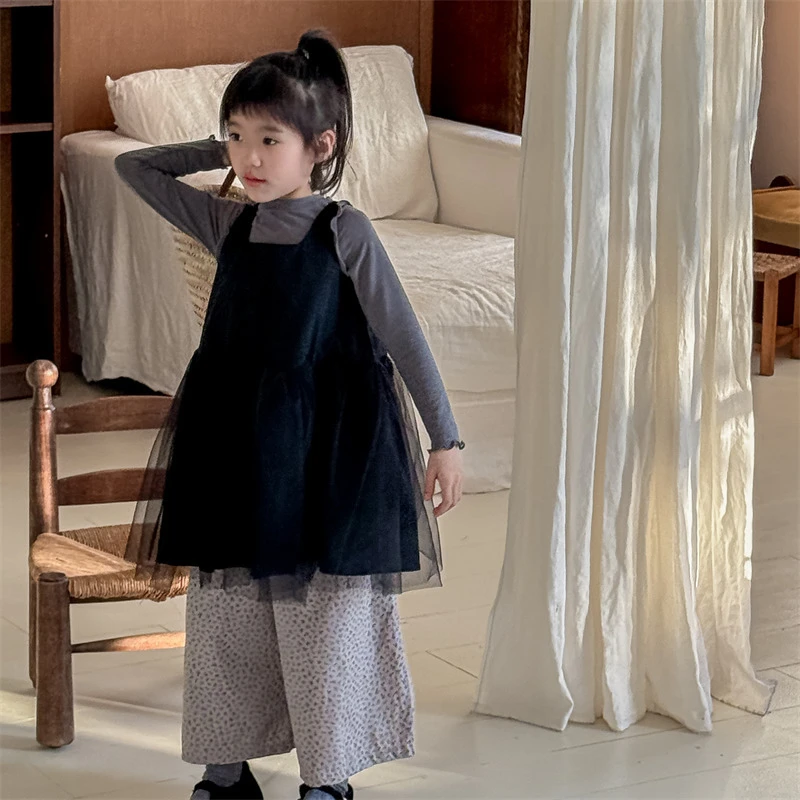 ab.baby秋季【小黑裙】女童韩版纱裙棉布背心连衣裙公主蓬蓬纱裙子