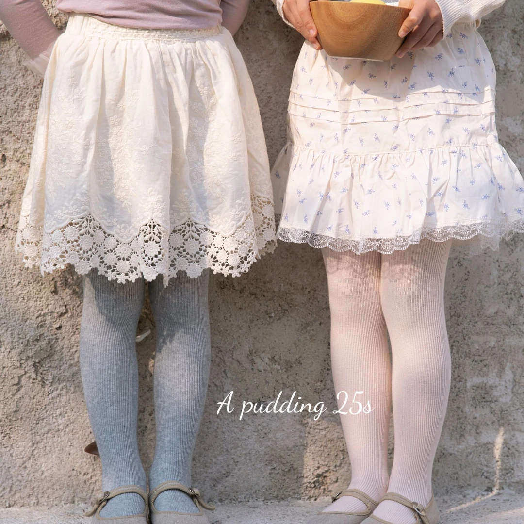 Puding 25春-细条纹净版连脚连裤袜简约光板百搭裤袜儿童袜子