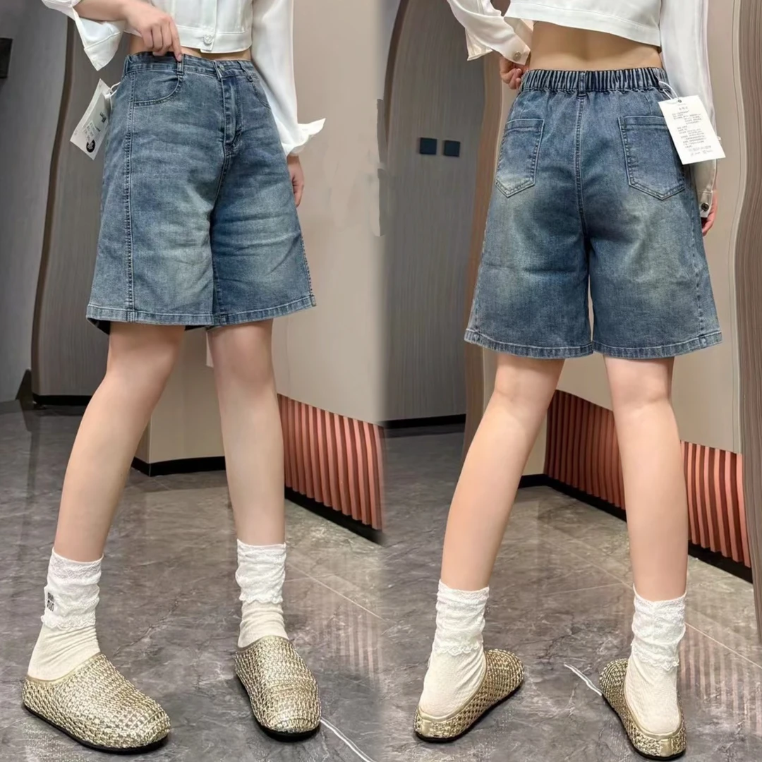 90211#大码高弹薄五分牛仔短裤