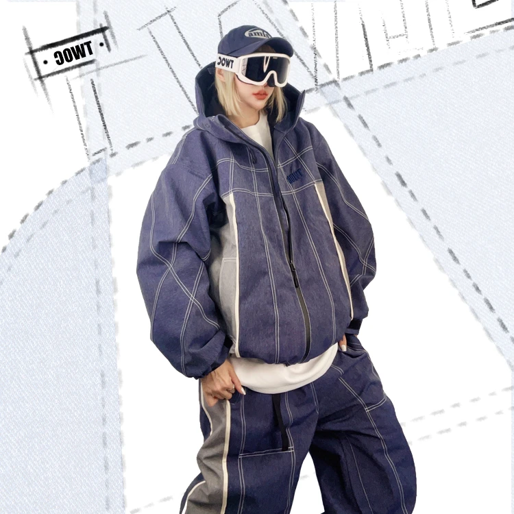 零下二度TOWC新品潮牌单双板滑雪套装男女同款仿牛仔滑雪服