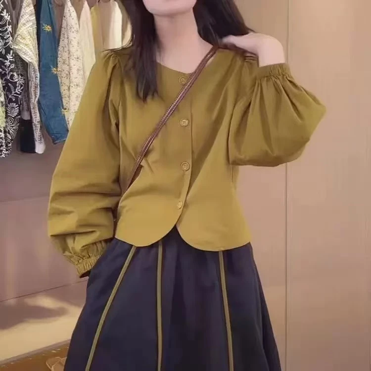 赫本港风拼色半身裙