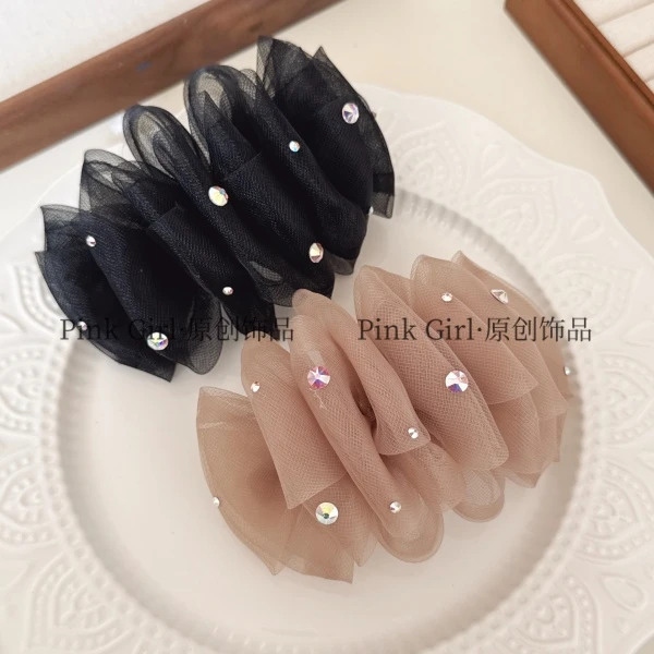 Pink Girl  F396高级毛毛虫欧根纱弹簧夹轻奢发饰超仙发夹头饰