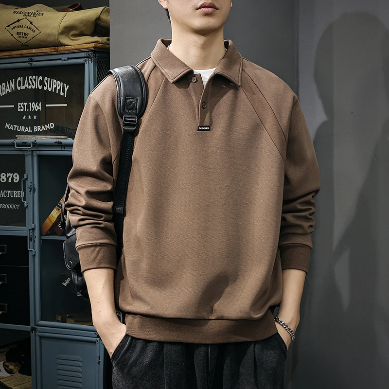 美式复古310g重磅针织卫衣男秋季2025新款宽松休闲翻领长袖polo衫