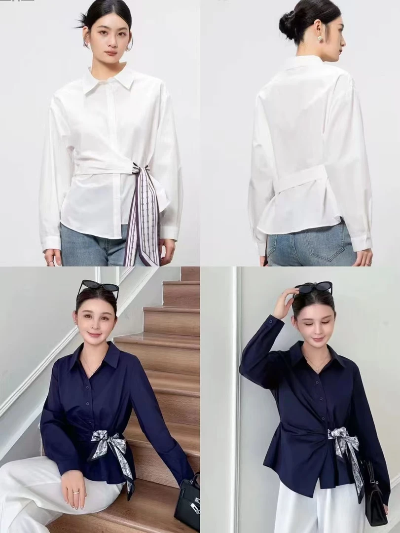 【瑶瑶专属】3013【衣长60】时尚法式气质系带显瘦衬衫女设计感修身