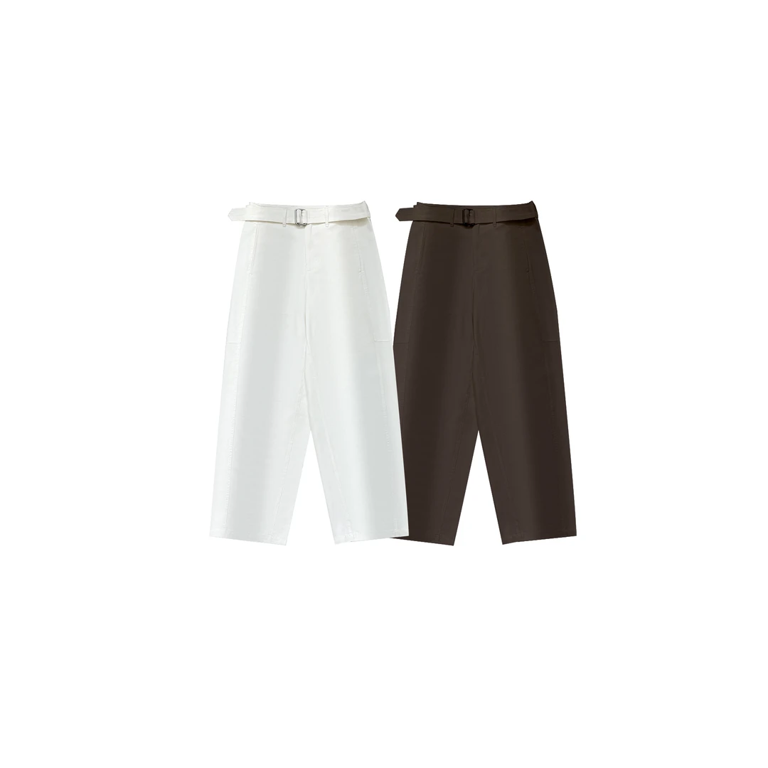 【新品上市】气质百搭腰带休闲裤时尚简约宽松高腰女裤KZ0312