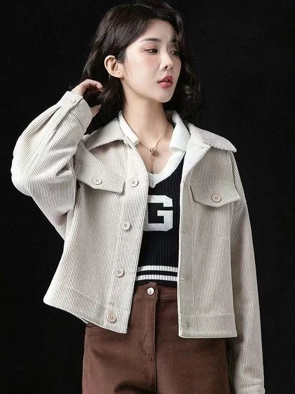 0695 GZ春季新款设计感小众灯芯绒短外套女宽松休闲百搭长袖