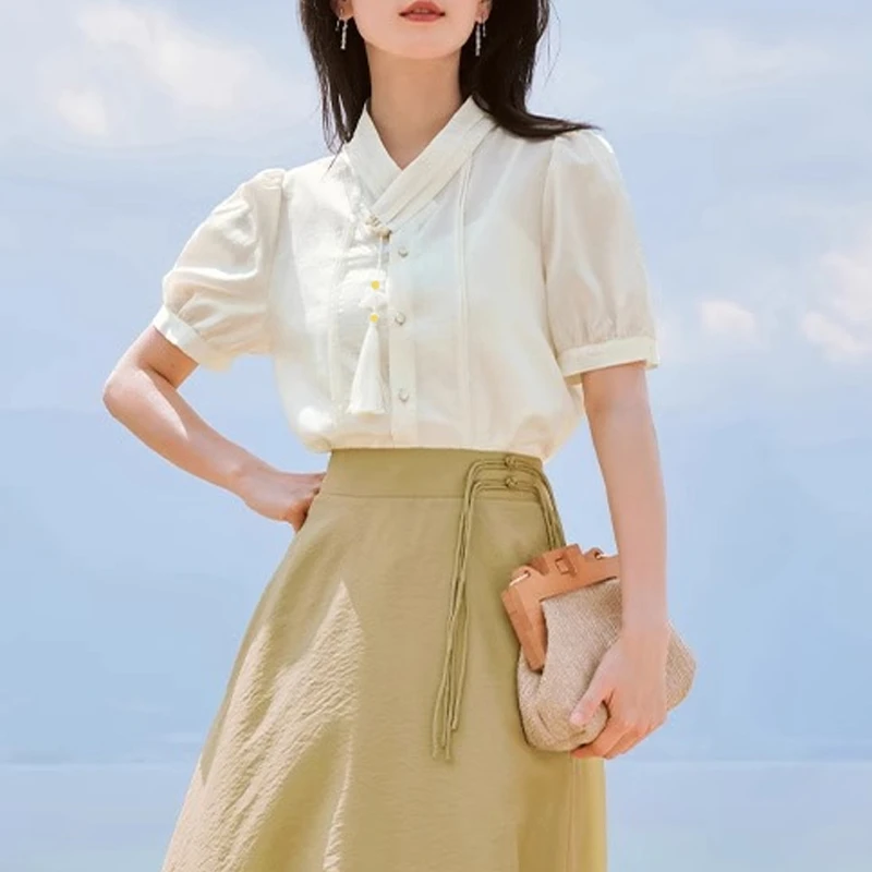 朵以2025夏季新款新中式盘扣设计短袖显瘦两件套装吊带+衬衫女