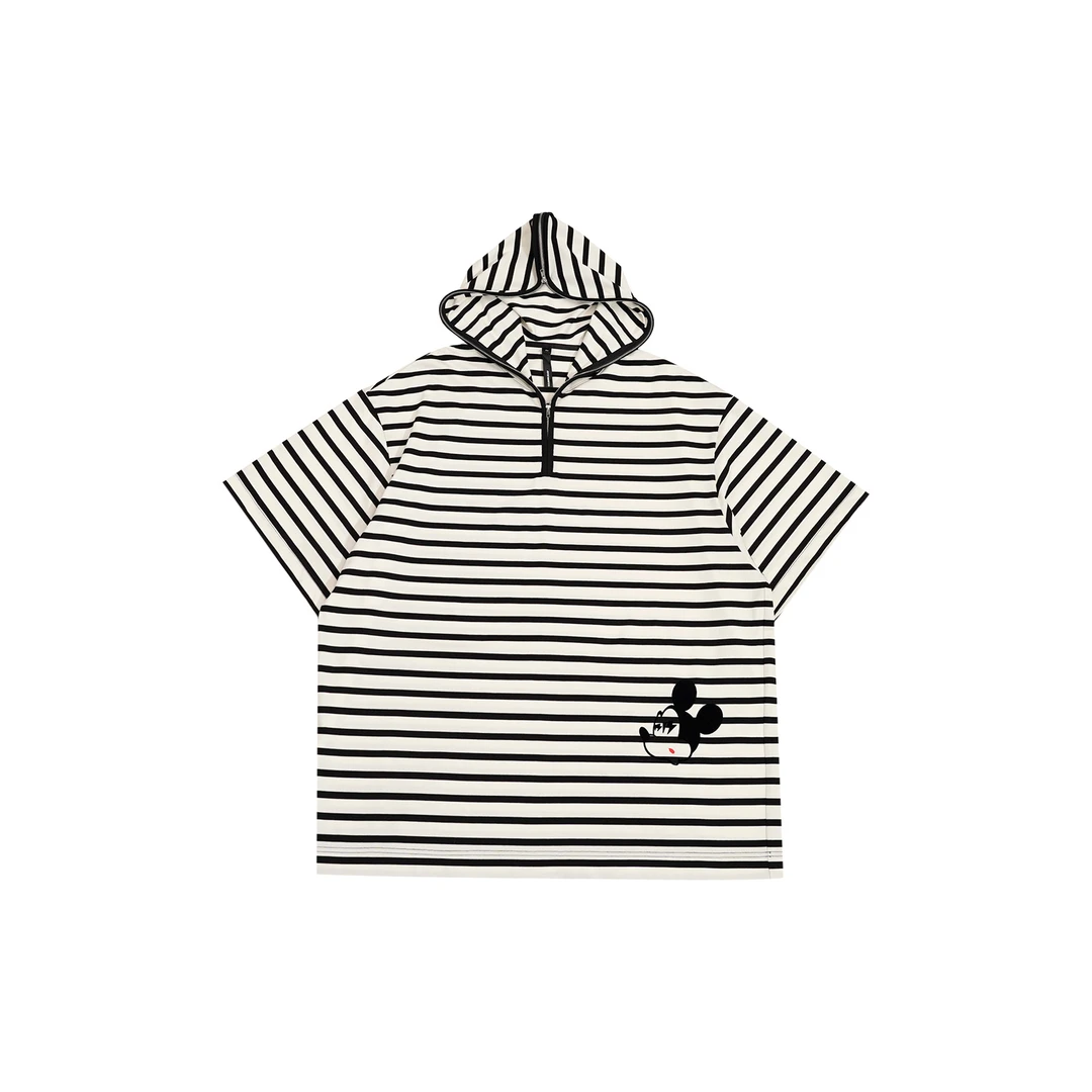 GGAHOLIDAY时尚宽松休闲百搭定制黑白条纹显瘦连帽上衣-152019