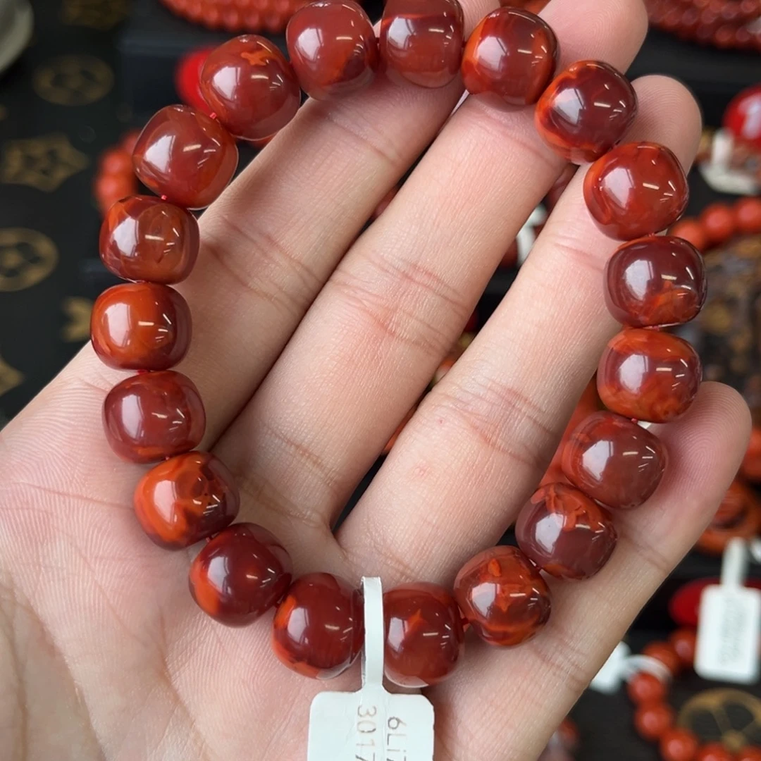 风***边南红玛瑙未镶嵌手串川料瓦西牛血红老型手串12+