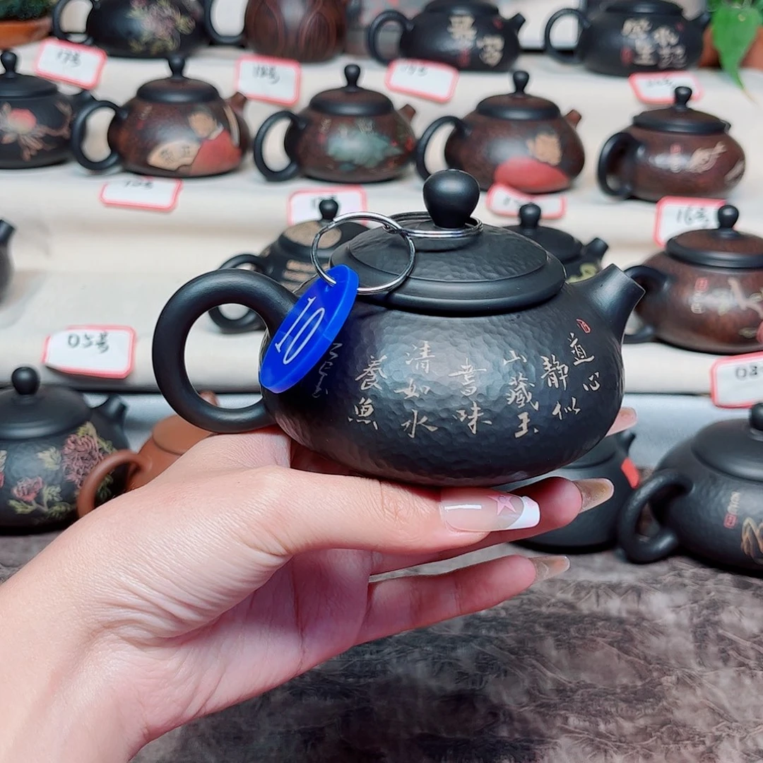 190毫升微微瑕纯手工锤纹刻填潘壶