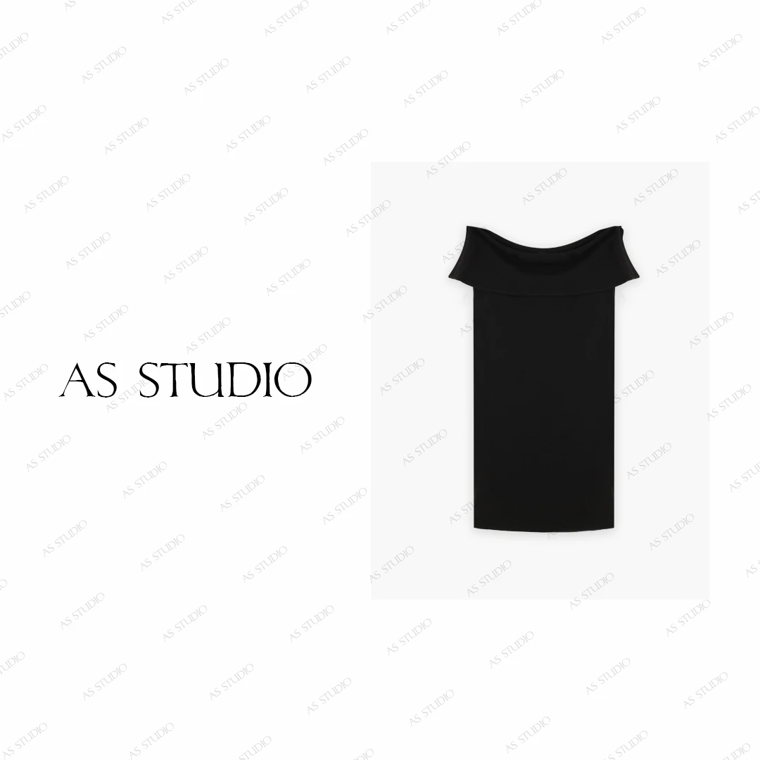 【AS一字肩】25新法式极简优雅显瘦翻边弹力针织上衣AS25XZZ01852