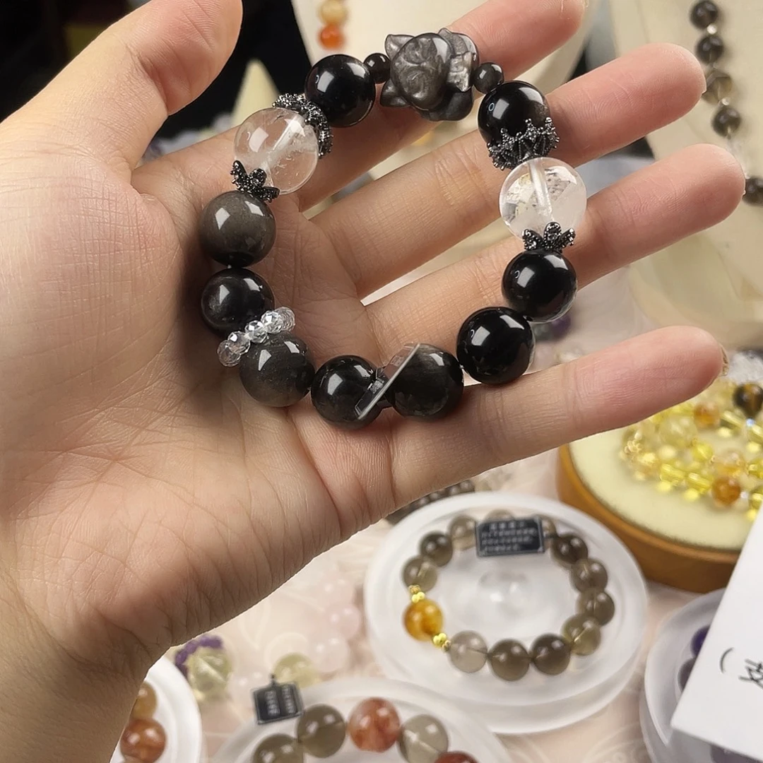 银S925镶嵌手链烟晶