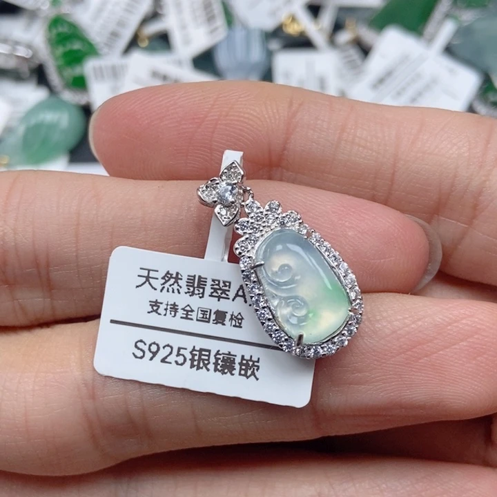 翡翠银S925镶嵌吊坠(不含链)