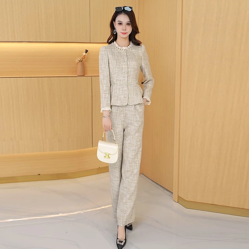 【两件套】早秋季时尚修身气质洋气休闲收腰显瘦减龄小香风女装套裤